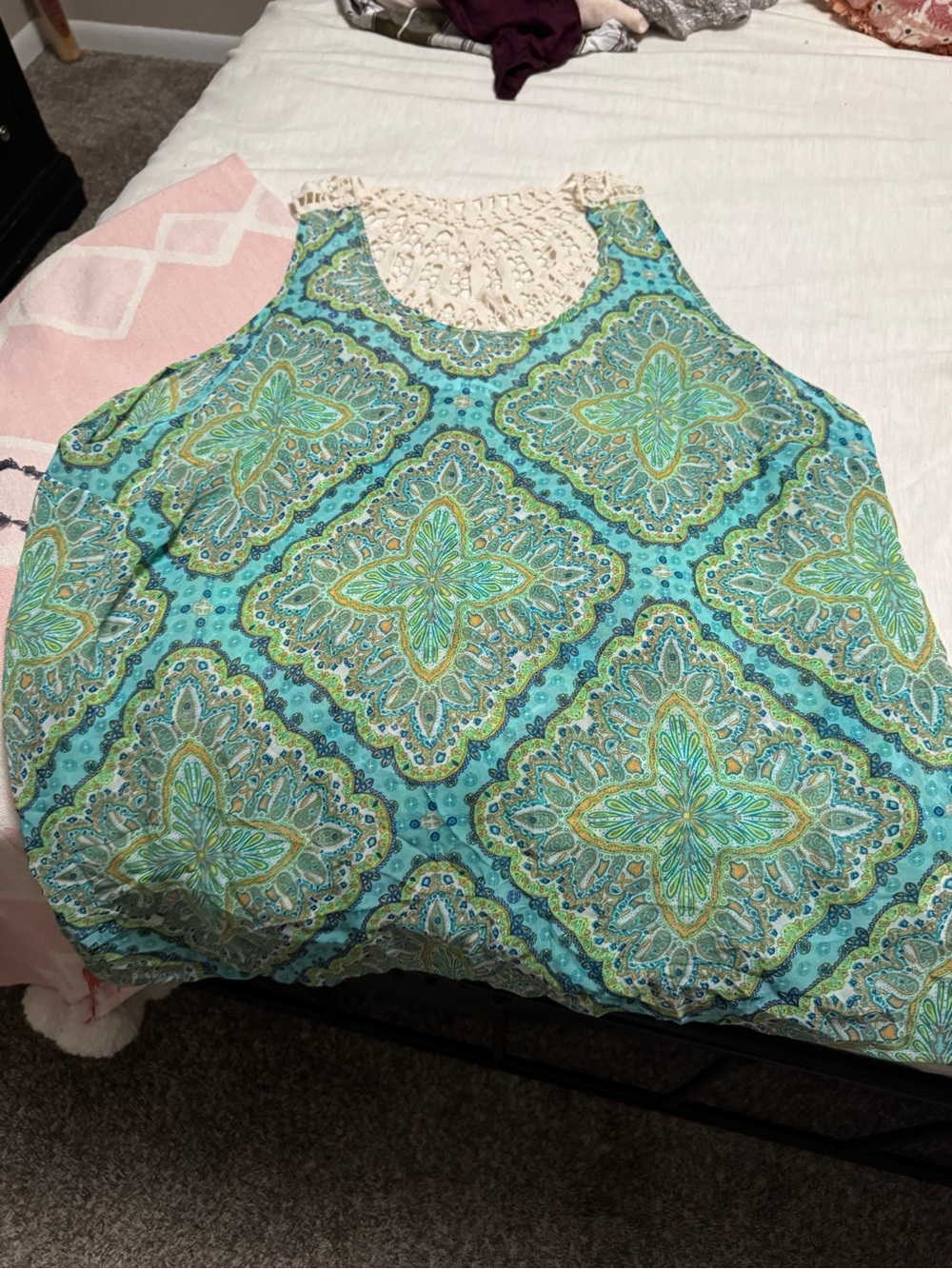 Maurices Aqua & Green Crochet-Neck Tank Top
